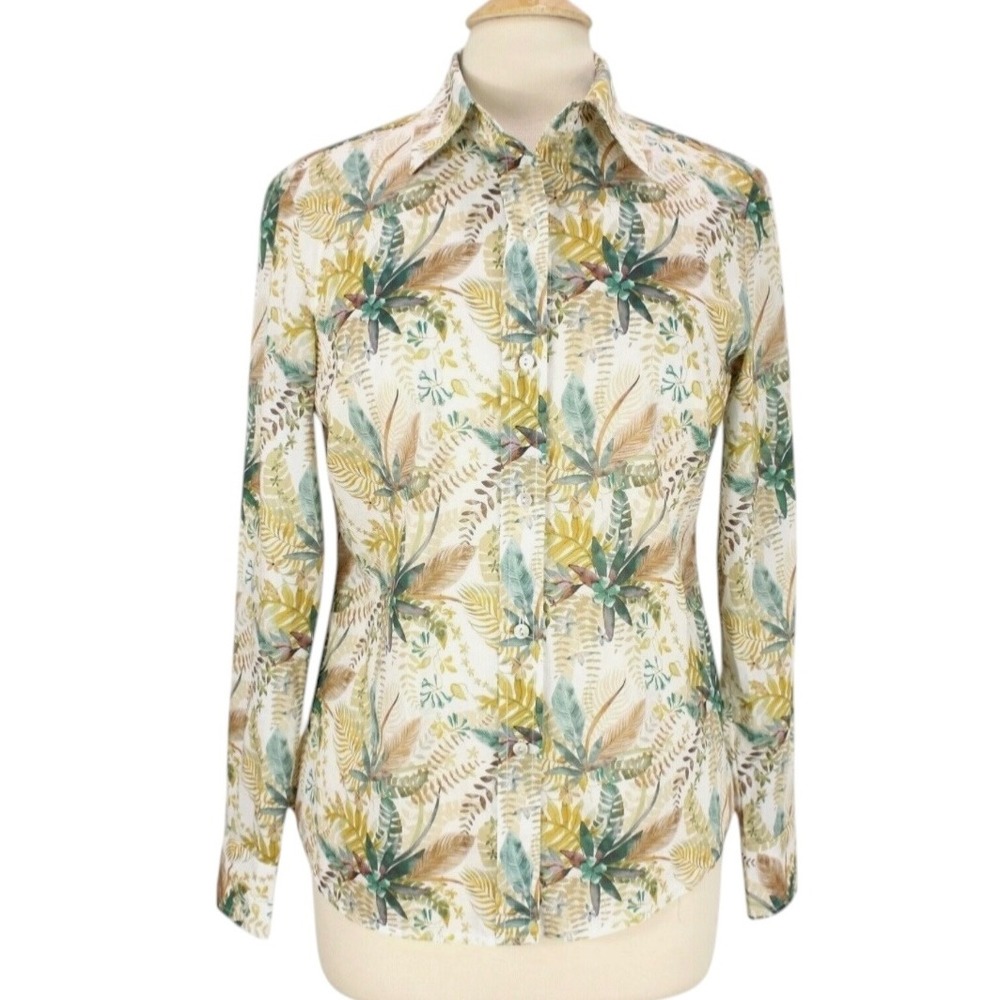 Margaretβ O'Leary Shirt womens XS tropical leaf pint button front long sleeve